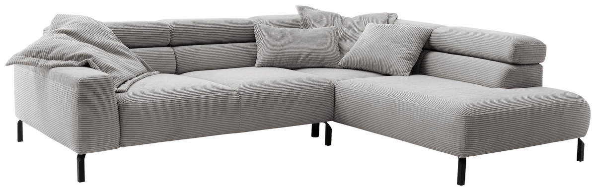 SEDEŽNA GARNITURA, rebrasti žamet siva  - črna/siva, Moderno, kovina/tekstil (276/221cm) - Pure Home Lifestyle