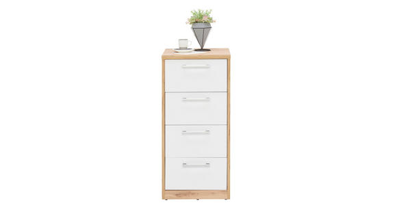 KOMMODE , 38/84/36 cm, 4 Schublade(n)  - Silberfarben/Eiche Wotan, Basics, Holzwerkstoff/Kunststoff (38/84/36cm) - Xora