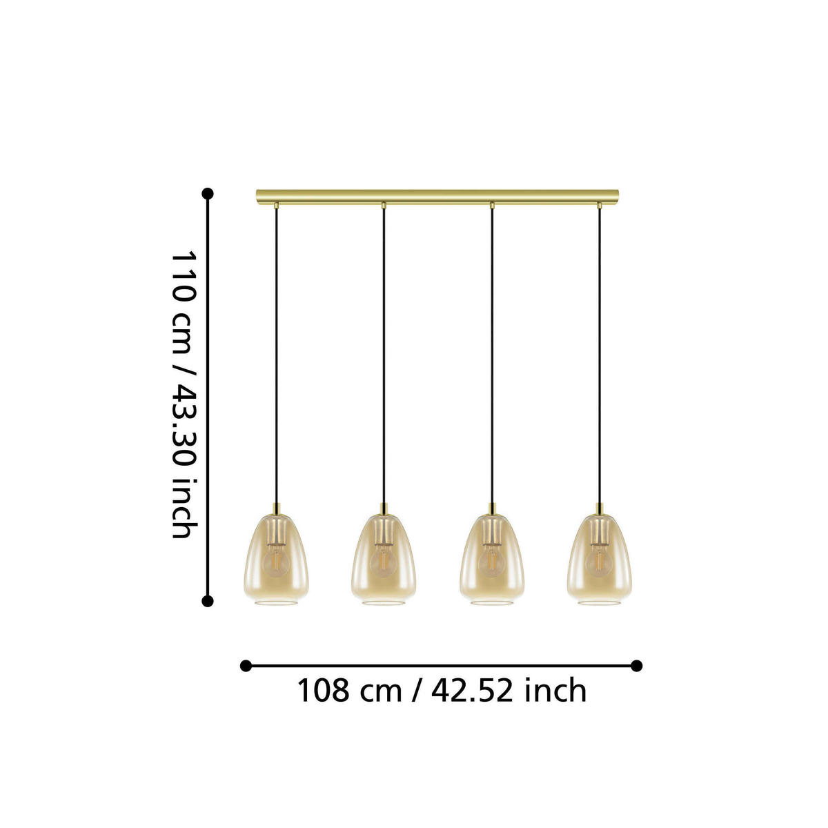 HÄNGELEUCHTE Alobrase 108/15/110 cm  - Messingfarben/Schwarz, KONVENTIONELL, Glas/Metall (108/15/110cm) - Eglo
