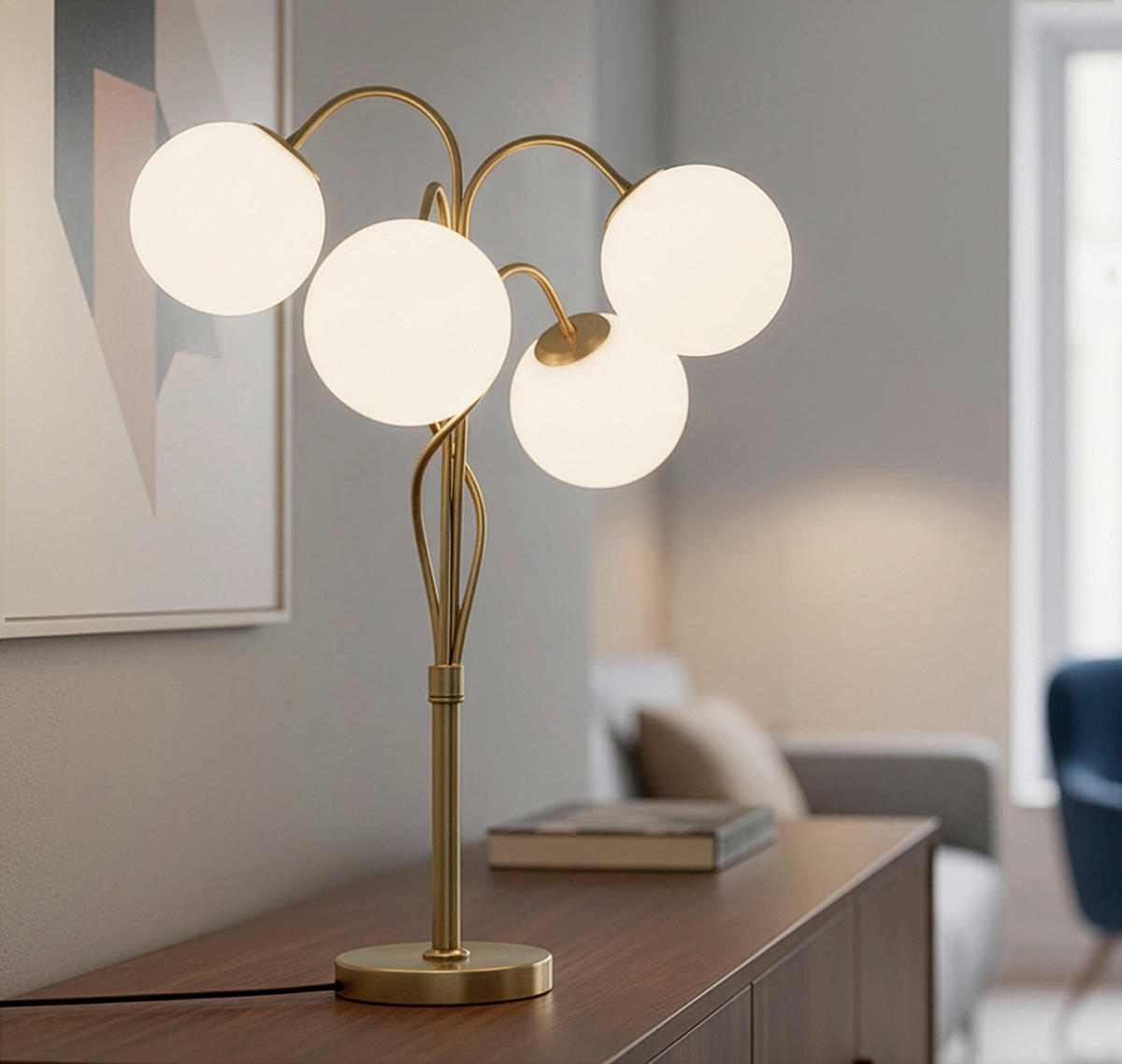 TISCHLEUCHTE 53/74 cm  - Goldfarben/Weiß, Trend, Glas/Metall (53/74cm) - Mauro Ferretti