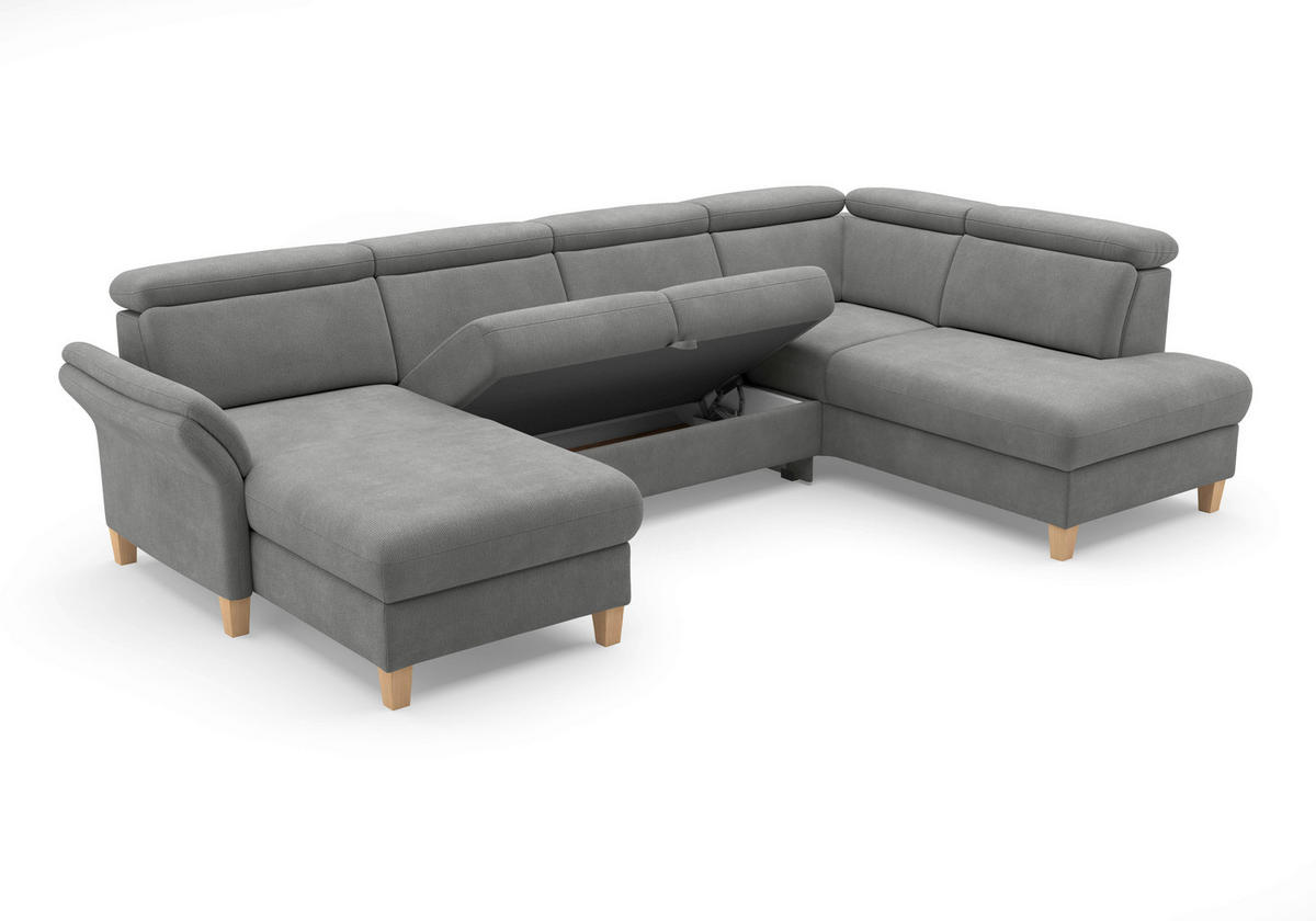 WOHNLANDSCHAFT GLENDALE E Grau Flachgewebe  - Eichefarben/Grau, KONVENTIONELL, Holz/Textil (166/321/193cm) - Sit & More