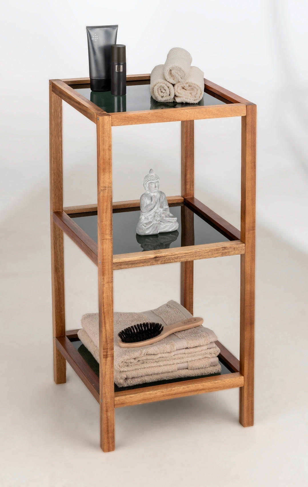 BADEZIMMERREGAL 36/79/36 cm  - Schwarz/Braun, Natur, Glas/Holz (36/79/36cm) - Wenko