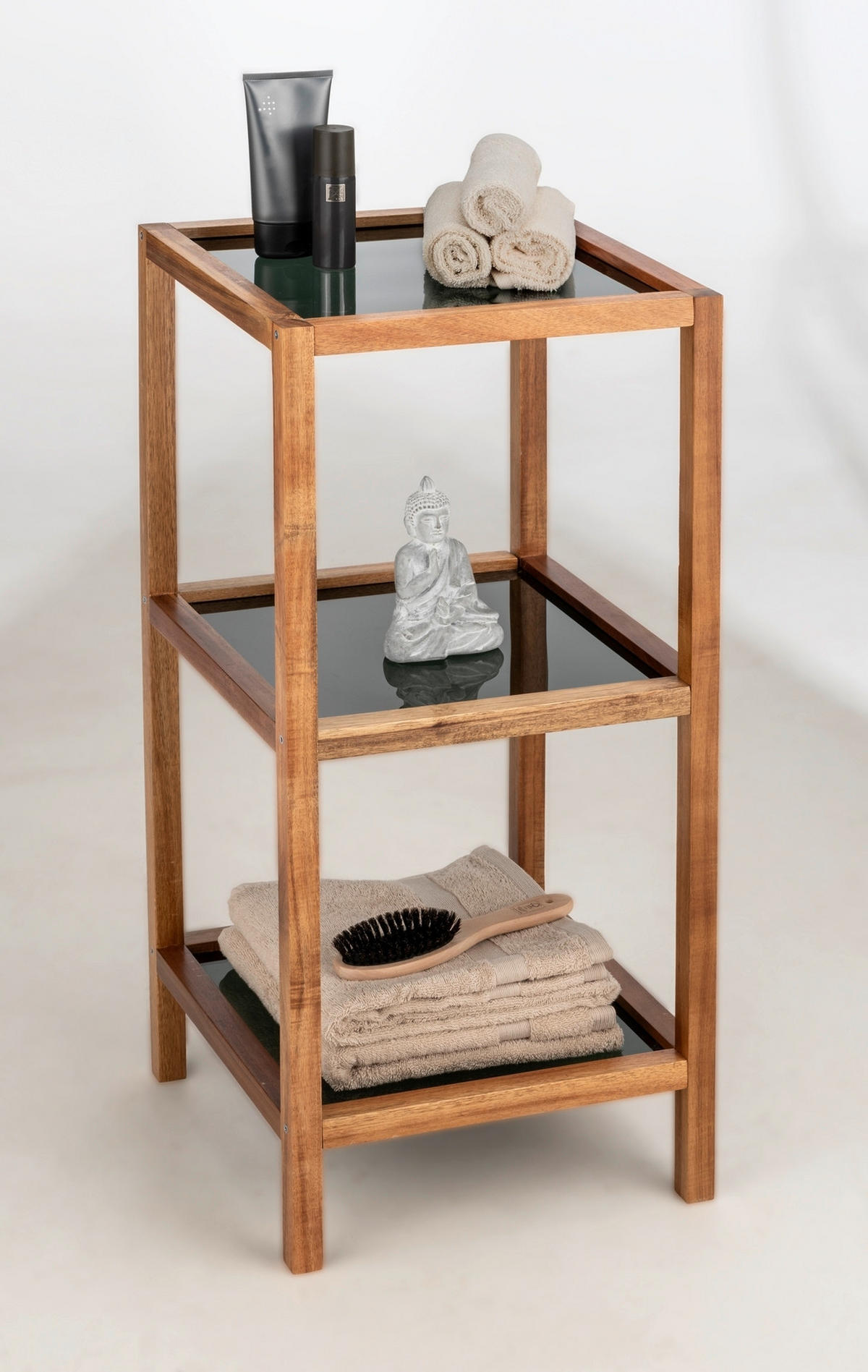 BADEZIMMERREGAL 36/79/36 cm  - Schwarz/Braun, Natur, Glas/Holz (36/79/36cm) - Wenko