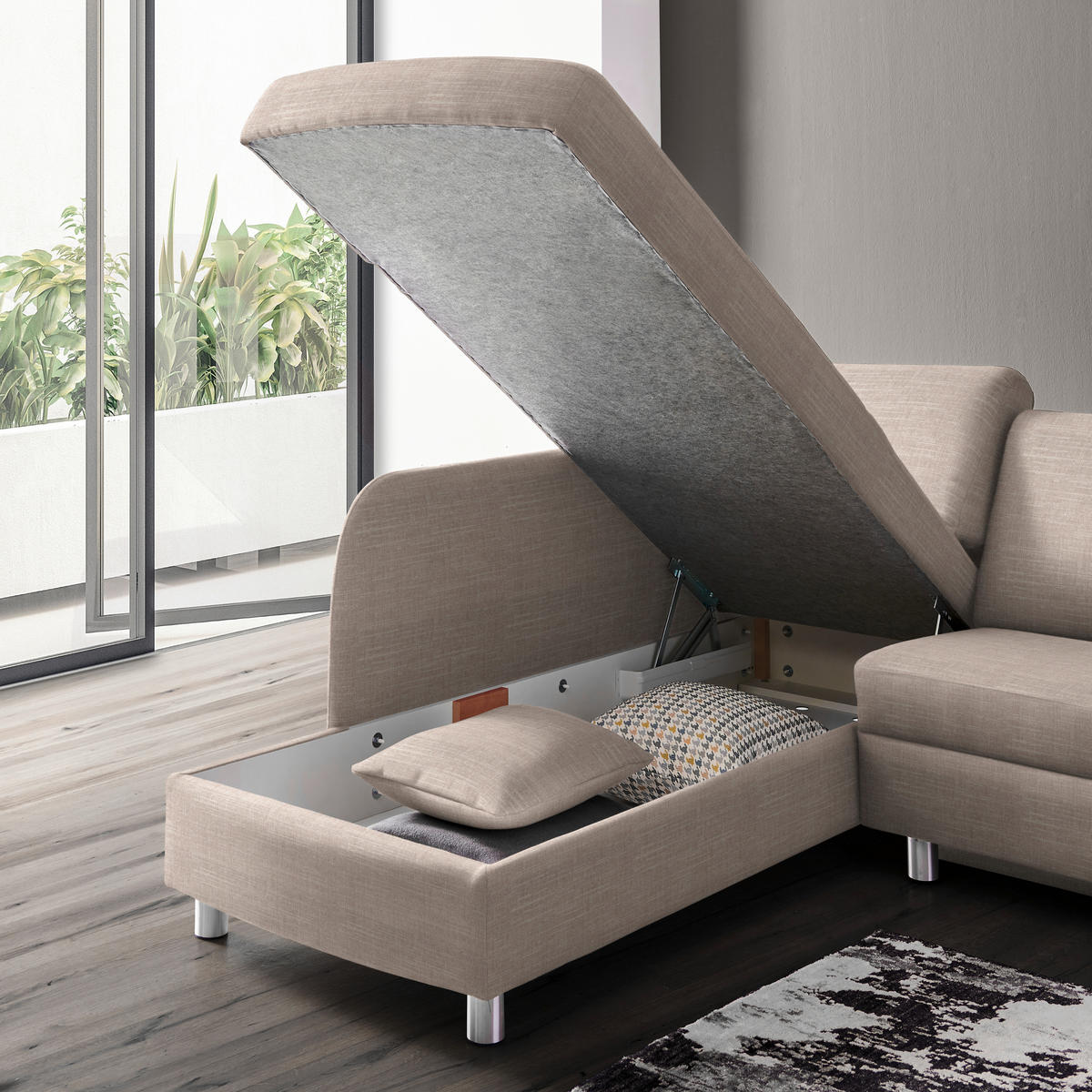 ECKSOFA in Chenille Naturfarben, Beige  208/227 cm  - Beige/Alufarben, KONVENTIONELL, Textil/Metall (208/227cm) - Sedda