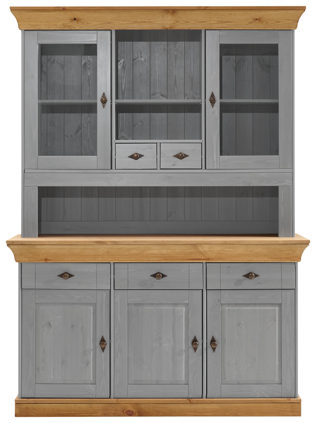 BUFFET 143/197/45 cm  in Grau, Laugenfarbig  - Laugenfarbig/Grau, ROMANTIK / LANDHAUS, Glas/Holz (143/197/45cm) - Boxxx