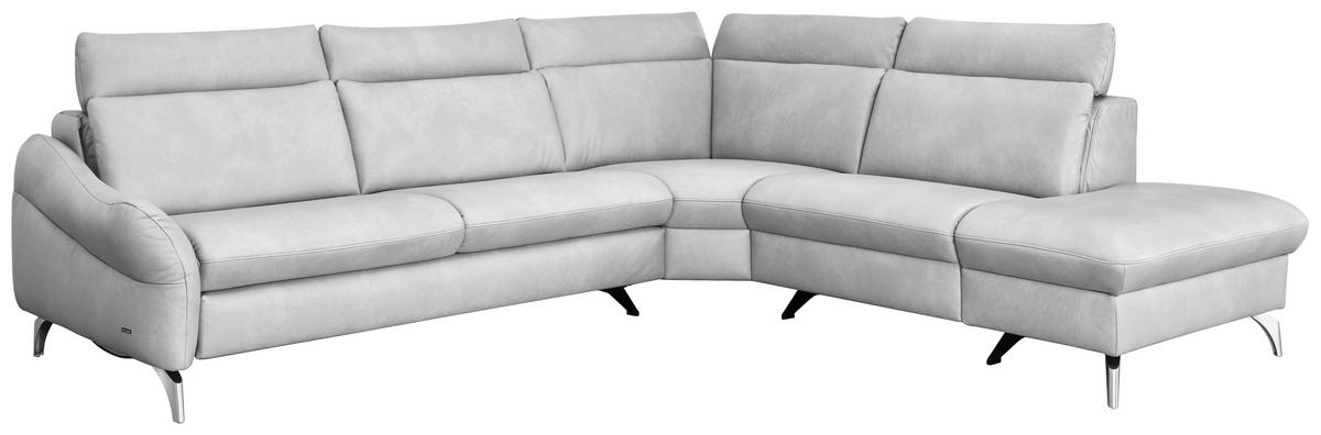 ECKSOFA in Echtleder Hellgrau  - Edelstahlfarben/Hellgrau, Konventionell, Leder/Metall (296/242cm) - Himolla Komfortklass