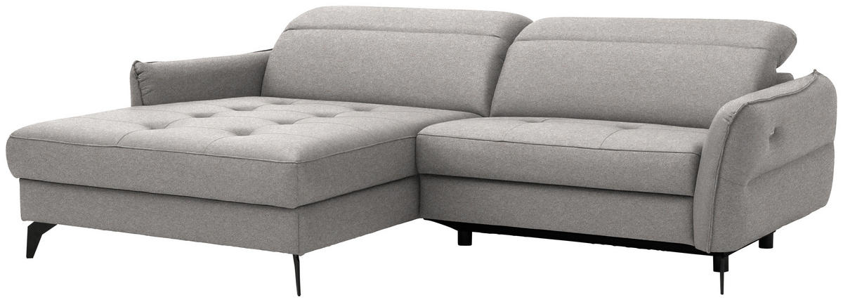 ECKSOFA MANTA in Flachgewebe Grauweiß Bettkasten, Rücken echt, Relaxfunktion, Kopfteilverstellung  175/246 cm  - Grauweiß/Schwarz, Design, Textil/Metall (175/246cm) - Celina