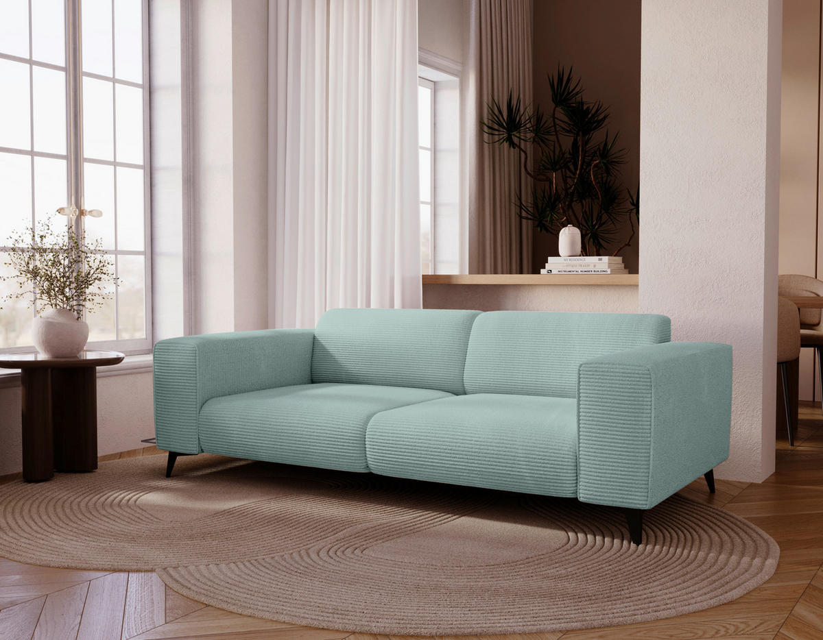 2-SITZER-SOFA Cord Salbeigrün  - Salbeigrün/Schwarz, KONVENTIONELL, Textil/Metall (207/75/104cm) - Carryhome