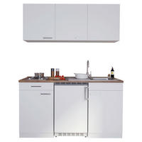 MINIKÜCHE 150 cm   in Weiß  - Nussbaumfarben/Alufarben, Basics, Holzwerkstoff/Kunststoff (150cm) - Respekta