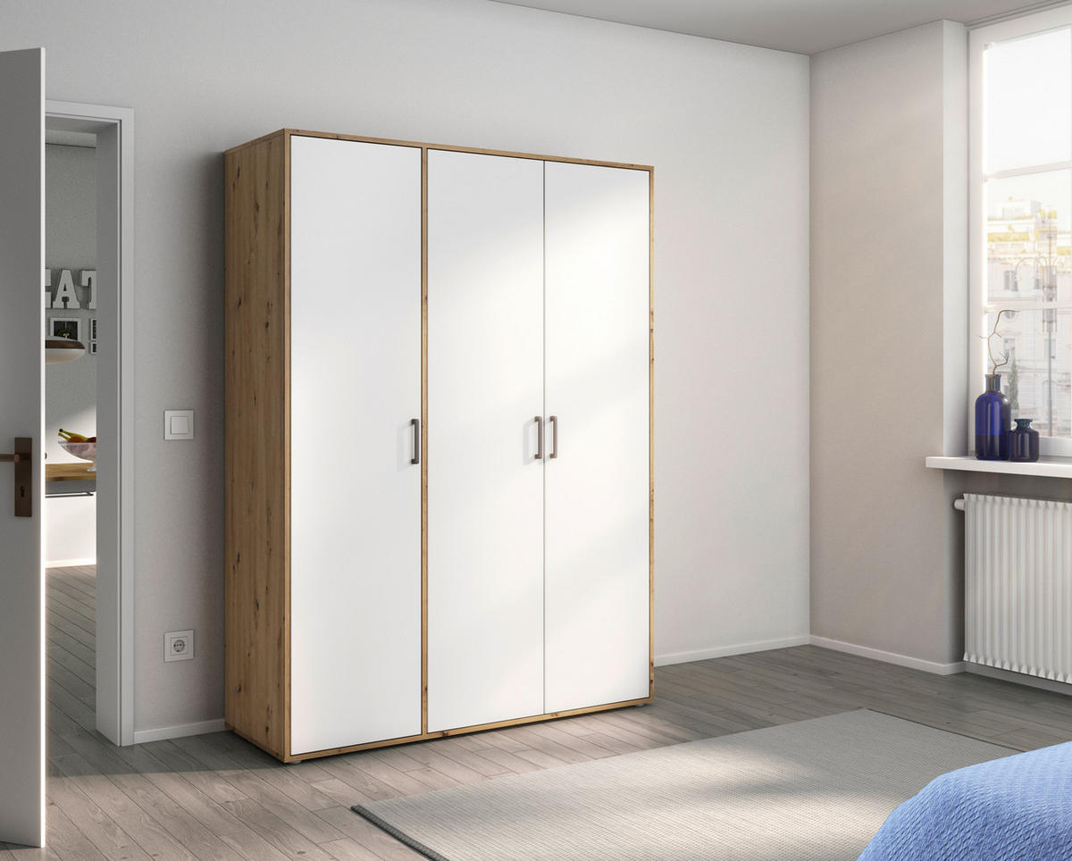DREHTÜRENSCHRANK 140/194/53 cm 3-türig Weiß, Eiche Artisan  - Weiß/Eiche Artisan, MODERN, Holzwerkstoff/Kunststoff (140/194/53cm) - Rauch Möbel
