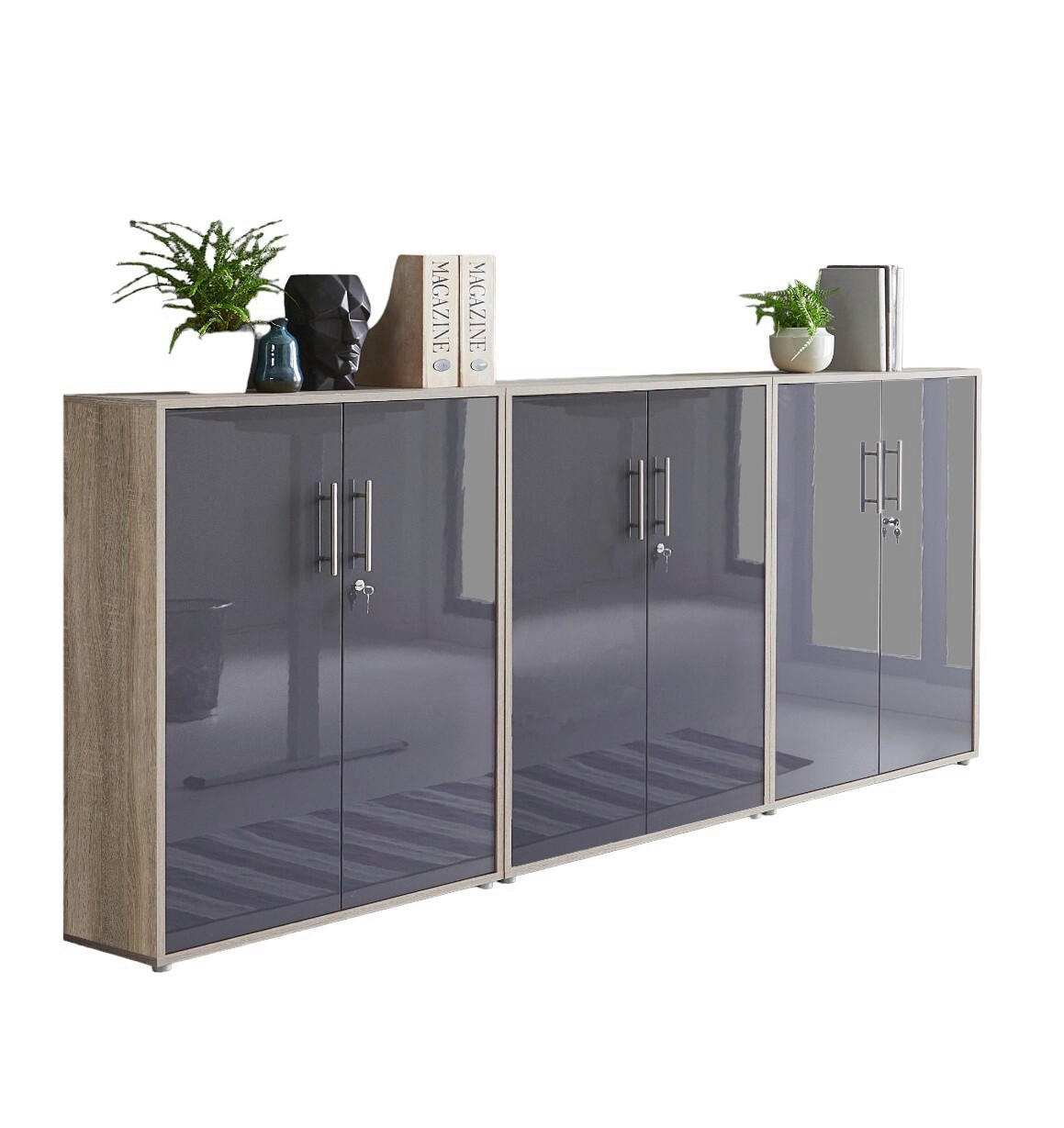 AKTENSCHRANK Sonoma Eiche, Anthrazit Hochglanz  - Anthrazit Hochglanz/Sonoma Eiche, MODERN, Holzwerkstoff (253,2/113,6/33cm) - MID.YOU
