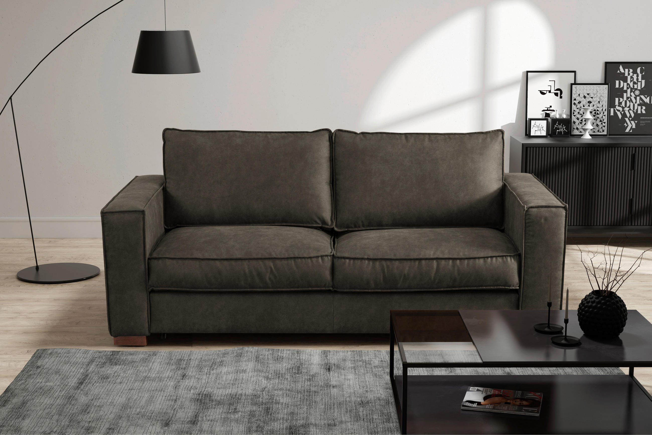 SCHLAFSOFA Mikrofaser Anthrazit  - Dunkelbraun/Anthrazit, Design, Holz/Textil (203/85/99cm) - MID.YOU