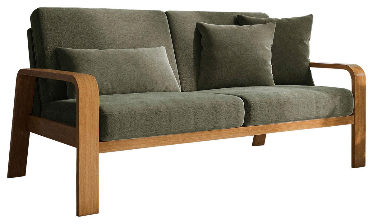 2,5-SITZER Mikrofaser Olivgrün  - Eichefarben/Olivgrün, Konventionell, Holz/Textil (170/91/93cm) - Livetastic
