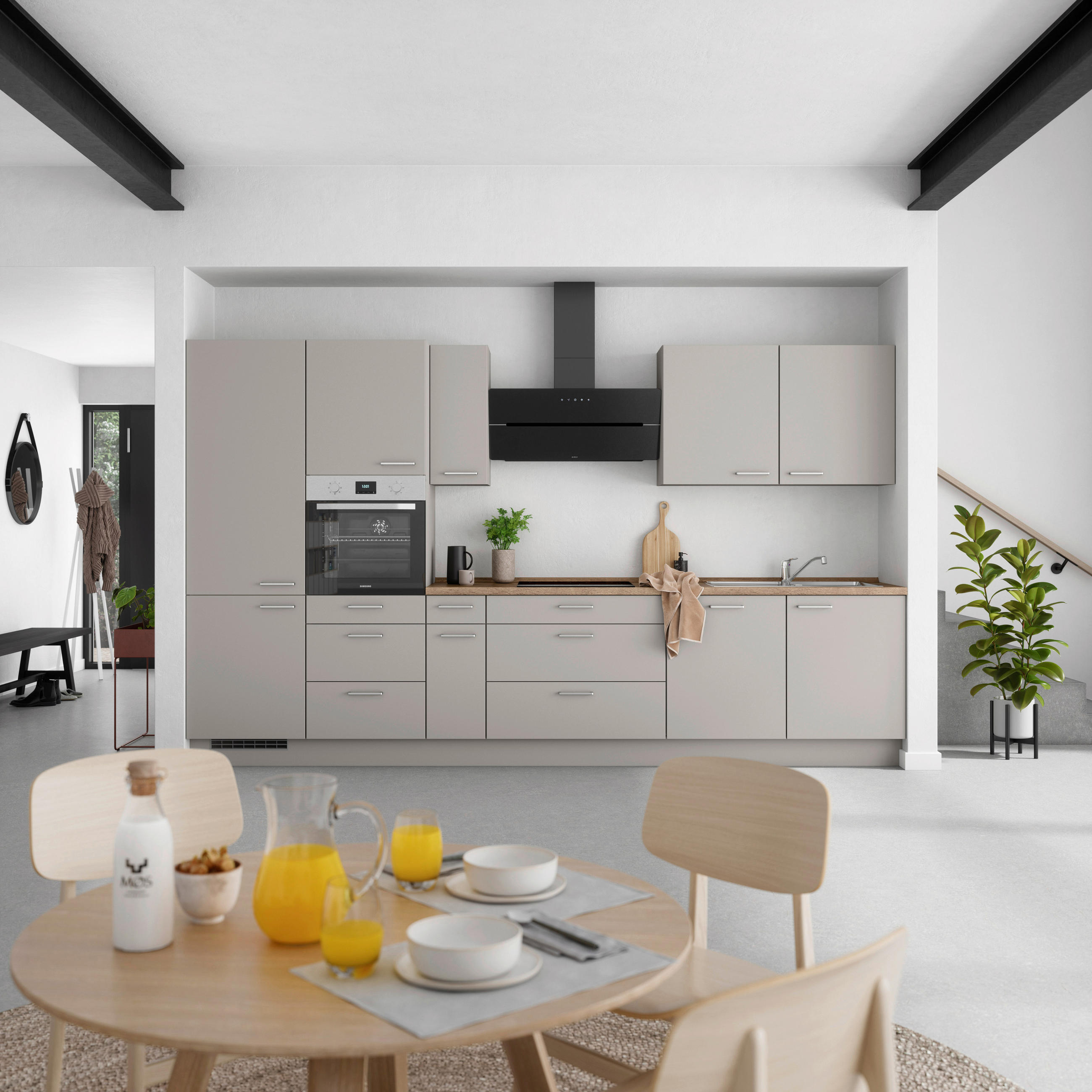 KÜCHENBLOCK 360 cm   in Grau, Eiche dunkel  - Eiche dunkel/Edelstahlfarben, MODERN, Holzwerkstoff/Metall (360cm) - Nobilia