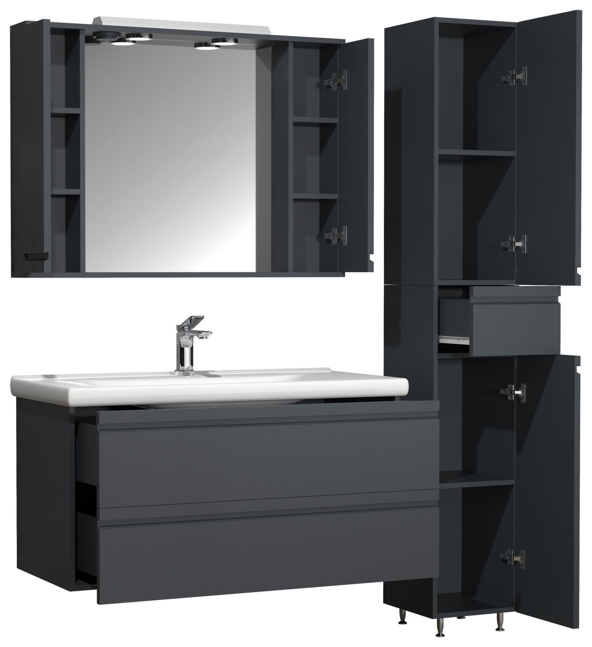 BADEZIMMER 4-teilig  in 130 cm  - Anthrazit, Modern, Glas/Keramik (130cm) - MID.YOU