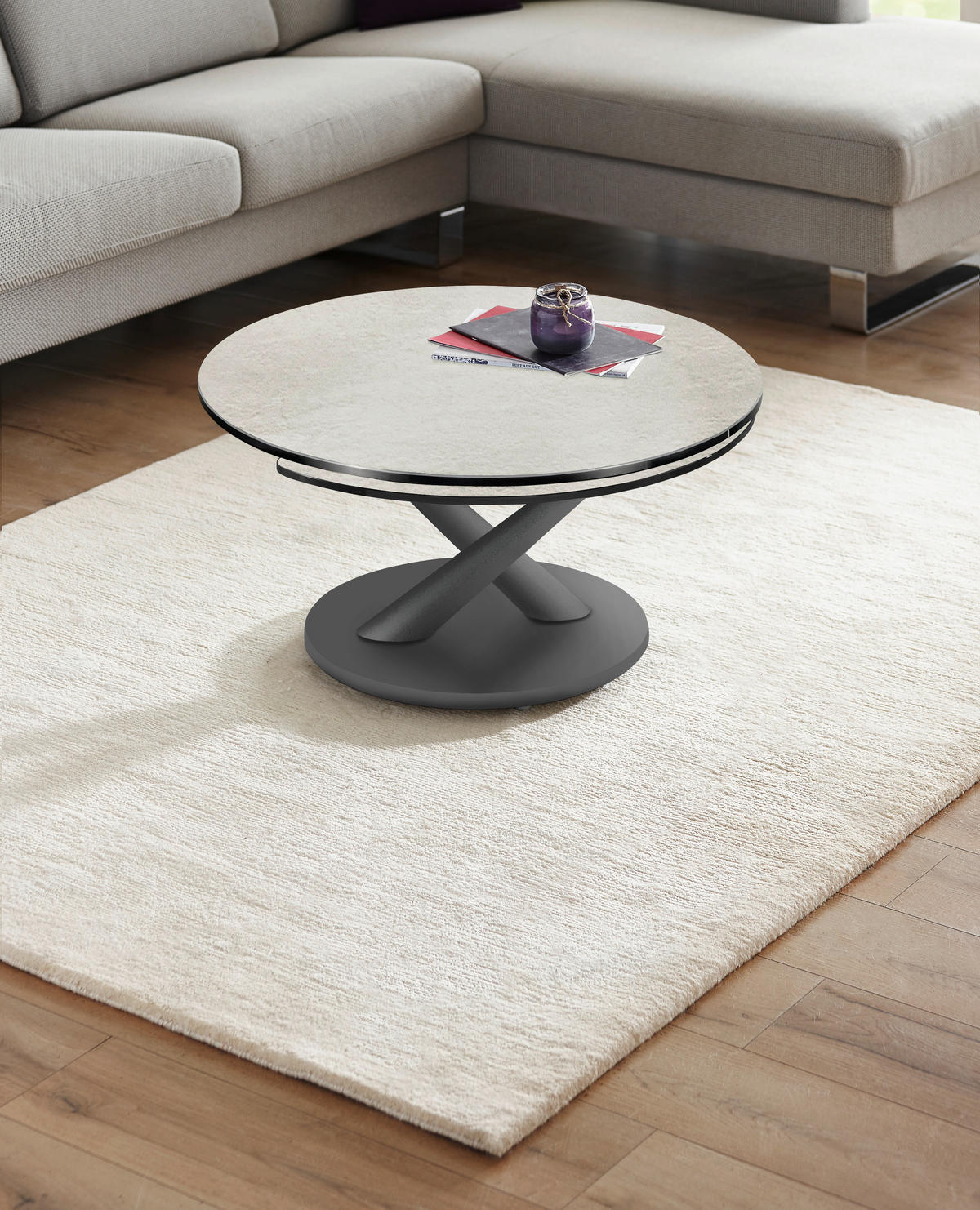 COUCHTISCH in Keramik 80-128/80/40 cm  - Greige/Anthrazit, Design, Keramik/Metall (80-128/80/40cm)