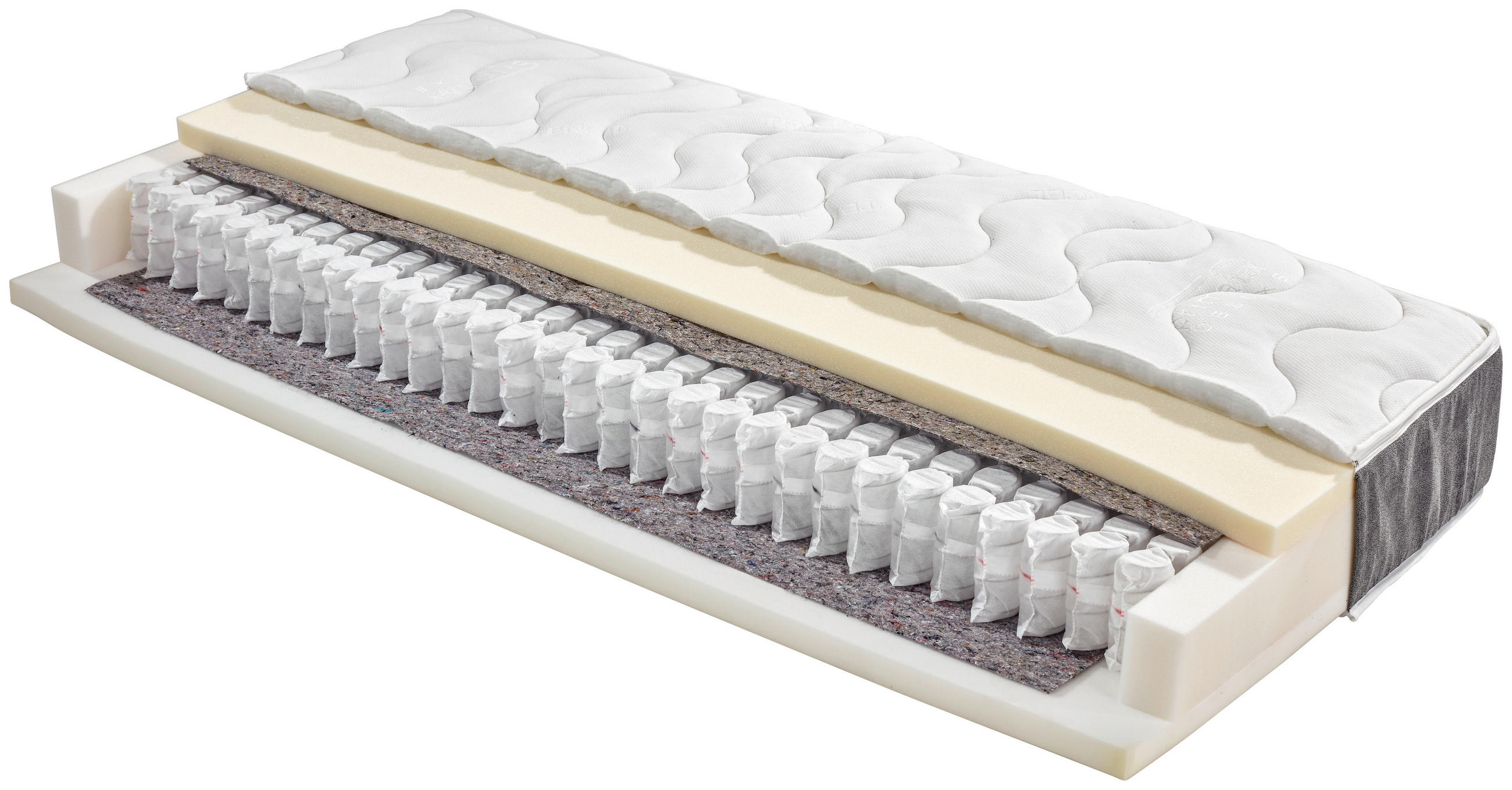 TASCHENFEDERKERNMATRATZE 80/200 cm, Höhe ca.: 23 cm, Wendematratze mit unterschiedlichen Härtegraden, H2 + H3 = mittel + fest, 7-Zonen - Weiß, Textil (80/200cm) - Primatex