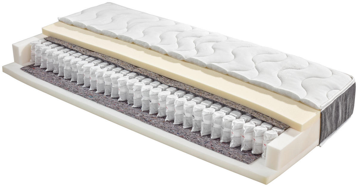 TASCHENFEDERKERNMATRATZE 140/200 cm, Höhe ca.: 23 cm, Wendematratze mit unterschiedlichen Härtegraden, H2 + H3 = mittel + fest, 7-Zonen - Weiß, Textil (140/200cm) - Primatex