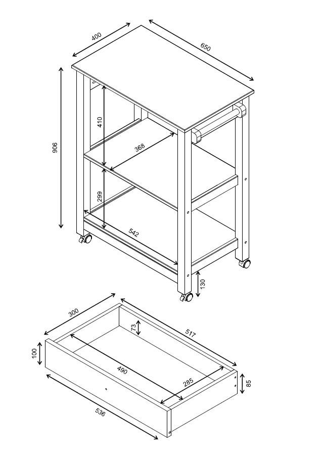 SERVIERWAGEN Pinie massiv Braun, Gelb  - Gelb/Zinkfarben, MODERN, Holz/Kunststoff (65/90,6/40cm) - Livetastic
