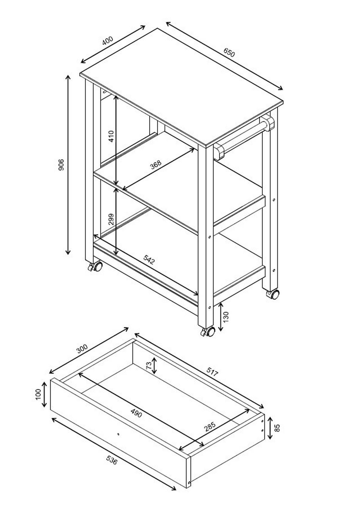 SERVIERWAGEN Pinie massiv Braun, Olivgrün  - Zinkfarben/Olivgrün, MODERN, Holz/Kunststoff (65/90,6/40cm) - Livetastic