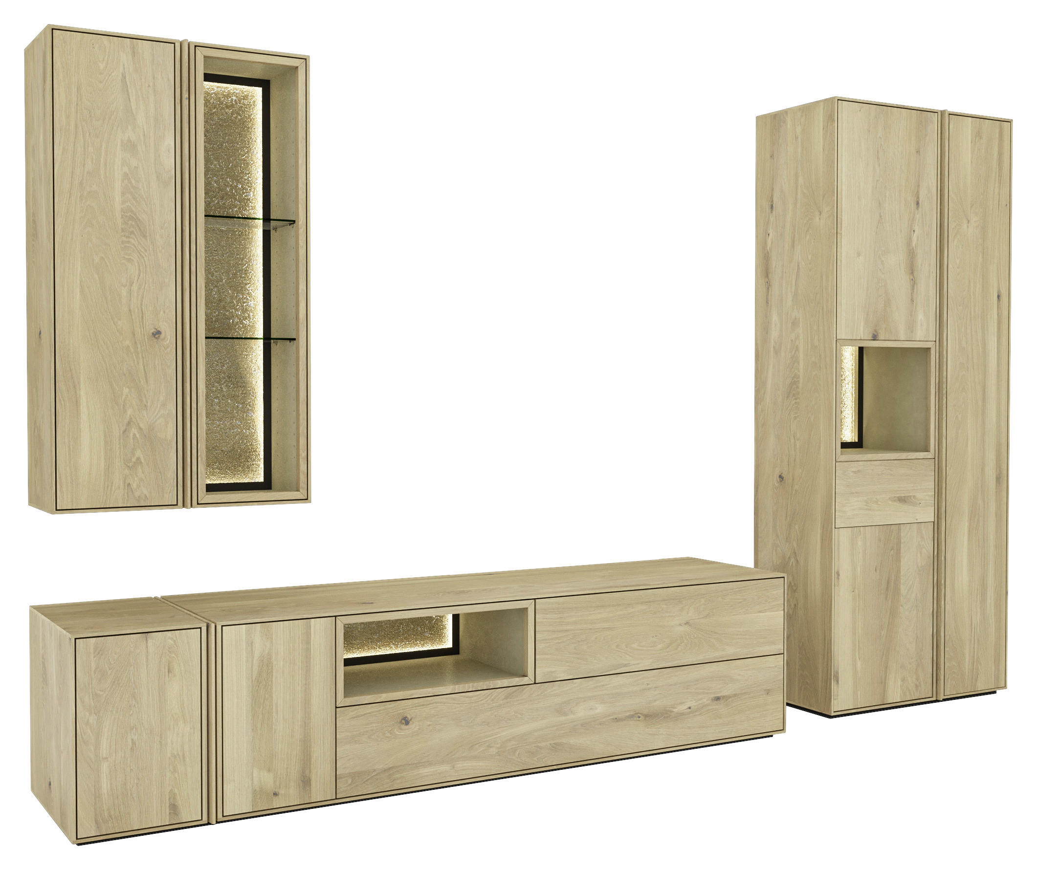 WOHNWAND  in Eichefarben  318/205,8/50 cm  - Eichefarben, Natur, Glas/Leder (318/205,8/50cm) - Cassando