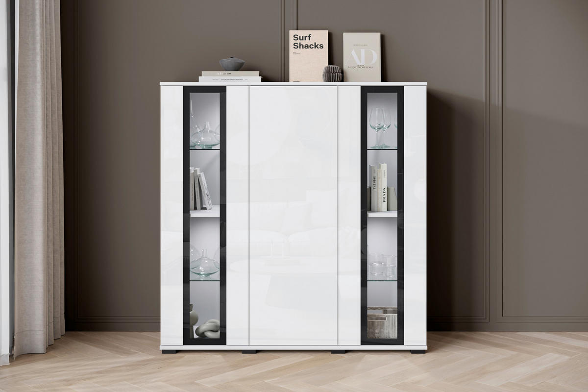 HIGHBOARD  in 120/121,9/39,5 cm  - Weiß Hochglanz/Schwarz, Design, Glas/Holzwerkstoff (120/121,9/39,5cm) - Livetastic