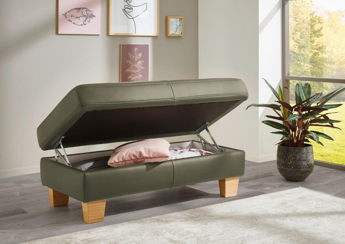 ECKSOFA in Echtleder Grau, Grün  - Eiche Bianco/Grau, Natur, Leder/Holz (257/235cm) - Valdera