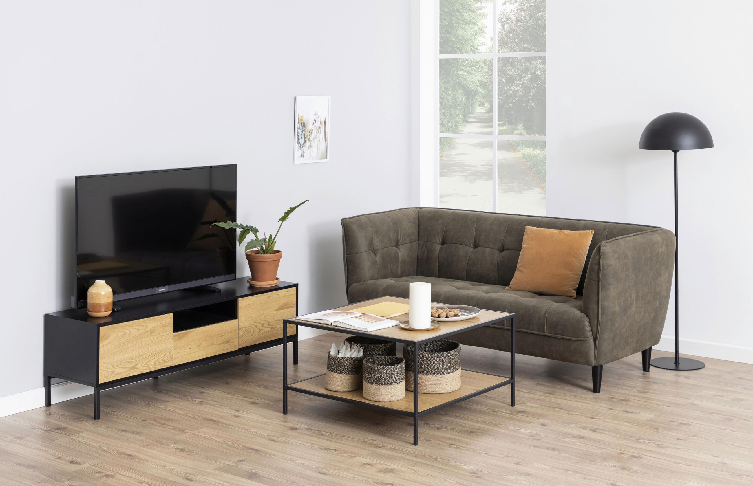 COUCHTISCH quadratisch Schwarz, Eichefarben - Eichefarben/Schwarz, Design, Metall (80/80/45cm) - Carryhome