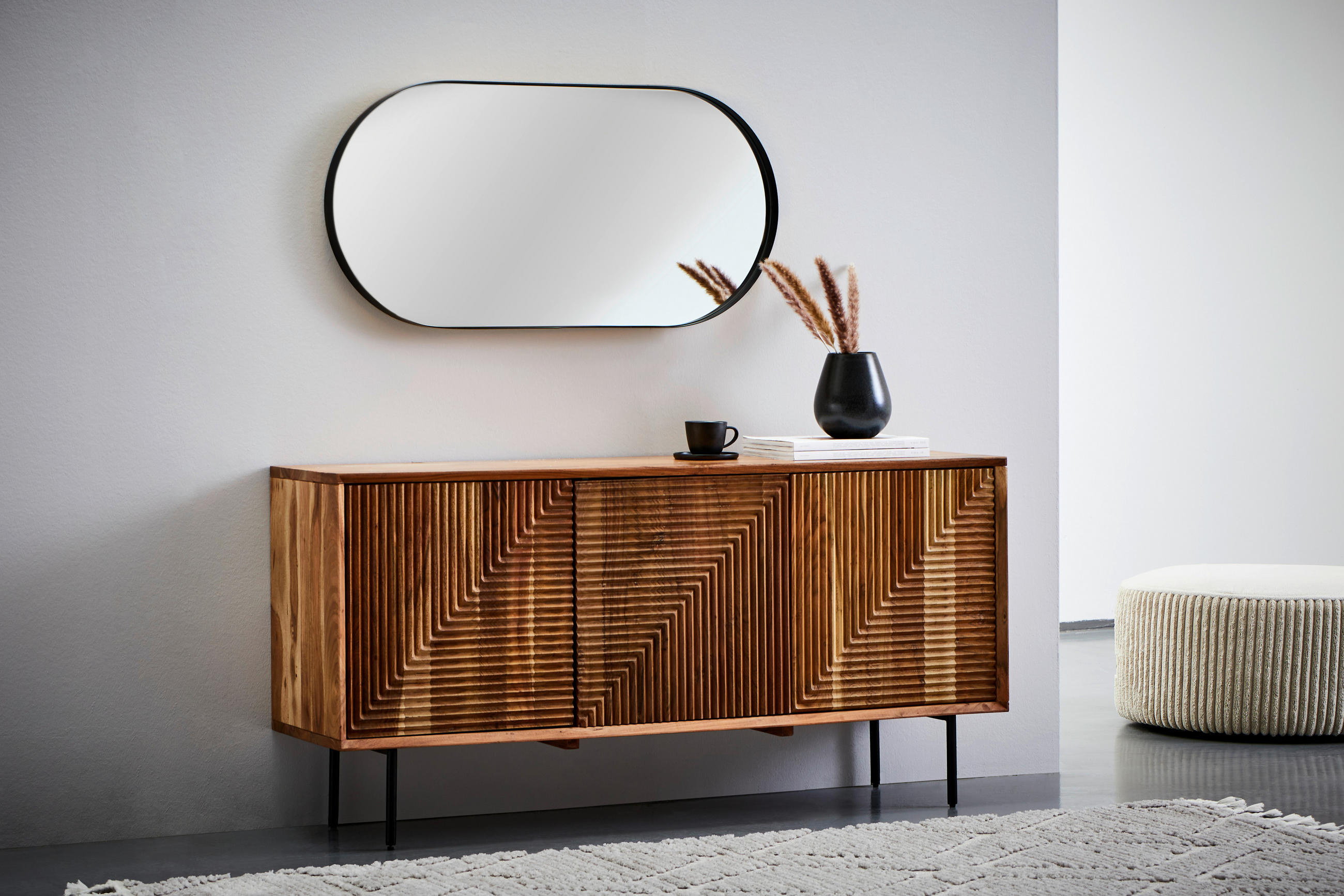 WANDSPIEGEL 50/100/5 cm    in oval  - Schwarz, Design, Glas/Holzwerkstoff (50/100/5cm) - MID.YOU