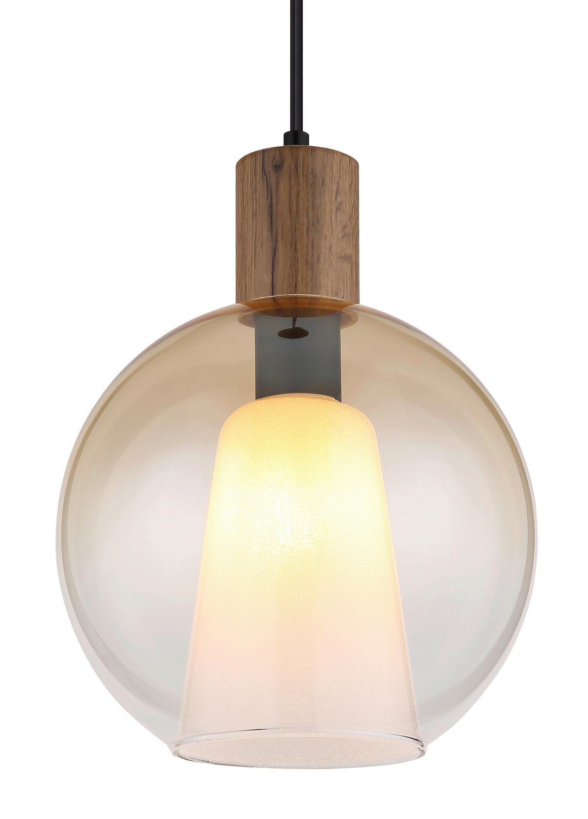 HÄNGELEUCHTE 25/120 cm    - Dunkelbraun/Bernsteinfarben, Basics, Glas/Holzwerkstoff (25/120cm) - Globo
