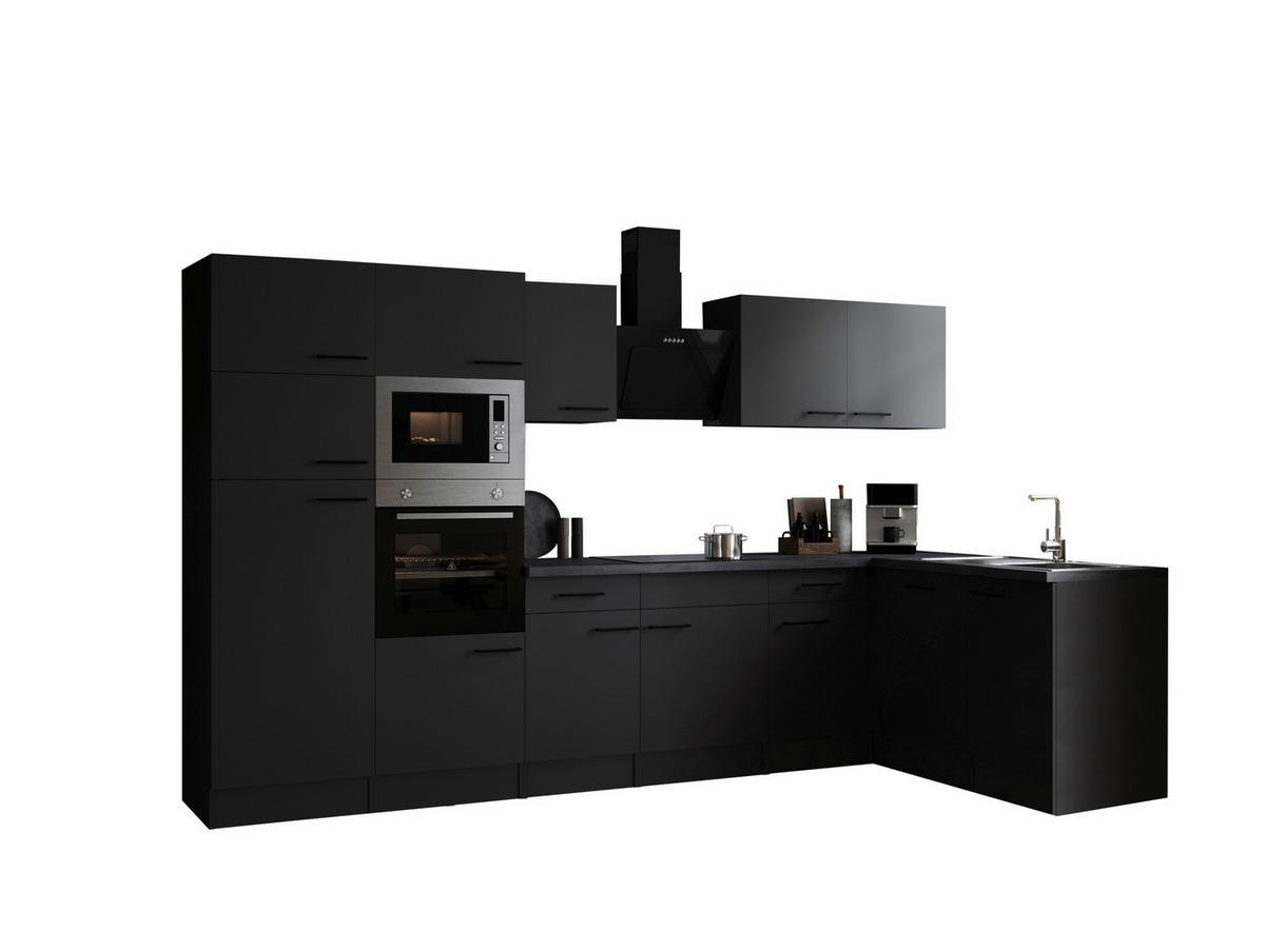 ECKKÜCHE - Dunkelgrau/Schwarz, Design, Holzwerkstoff/Metall (340/172cm) - Respekta