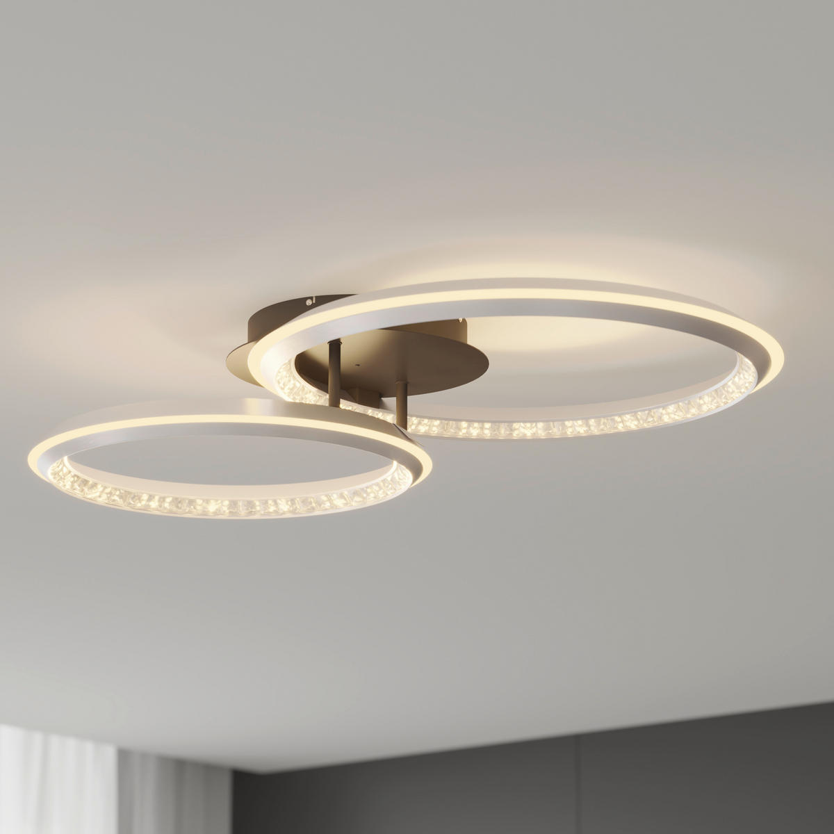 LED-DECKENLEUCHTE ALAINA 75/50/14 cm   - Opal/Grau, Design, Kunststoff/Metall (75/50/14cm)
