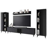WOHNWAND 4-teilig  Schwarz 270/140/33 cm  - Schwarz, Trend, Holzwerkstoff/Kunststoff (270/140/33cm) - P & B