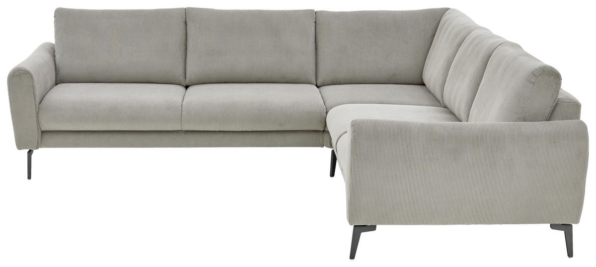 ECKSOFA Velours, Feincord Grau  - Schwarz/Grau, Design, Textil/Metall (280/254cm) - Beldomo Style