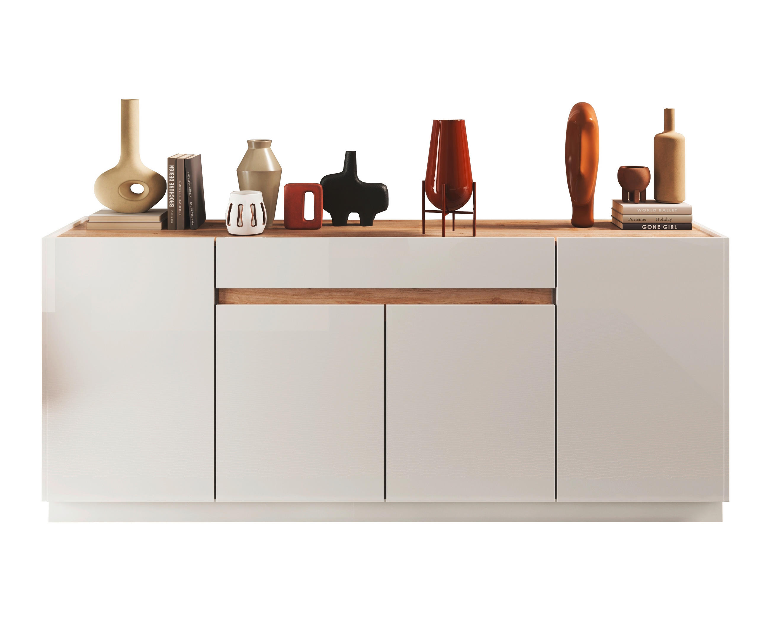 Carryhome ŠIROKÁ KOMODA, farba duba, biela s vysokým leskom, 205/87/40 cm