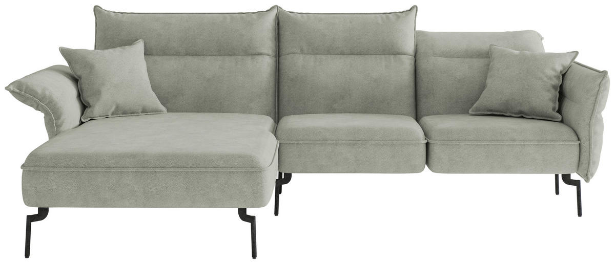 ECKSOFA in Flachgewebe Hellgrau  185/265 cm  - Edelstahlfarben/Hellgrau, Design, Textil/Metall (185/265cm) - Livetastic