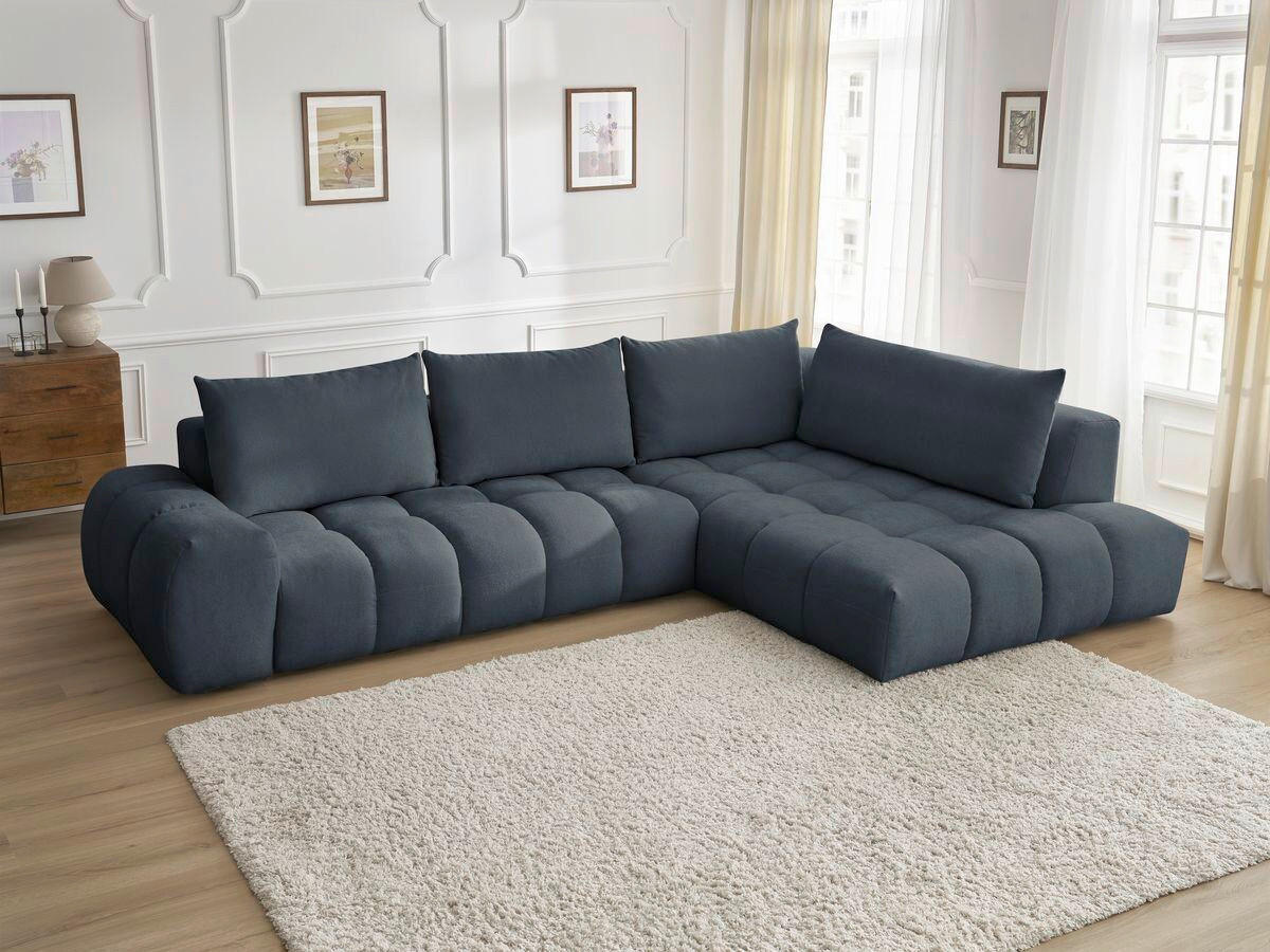 ECKSOFA Ottomane rechts  EVEREST Dunkelblau Struktur  - Schwarz/Dunkelblau, MODERN, Kunststoff/Textil (352/210cm) - Livetastic