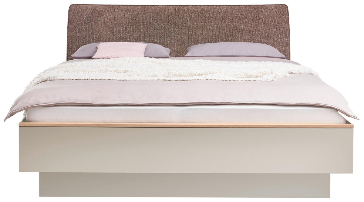 BETT 180/200 cm,  in Taupe, Eiche Bianco, gepolstertes Kopfteil,  - Taupe/Eiche Bianco, Design, Holz (180/200cm) - Dieter Knoll