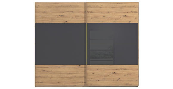 SCHWEBETÜRENSCHRANK 271/223/68 cm 2-türig Schwarz, Eiche Artisan  - Eichefarben/Schwarz, Design, Glas/Holzwerkstoff (271/223/68cm) - Xora