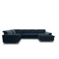 WOHNLANDSCHAFT Dunkelblau Mikrofaser  - Eichefarben/Dunkelblau, KONVENTIONELL, Holz/Textil (206/344/162cm) - MID.YOU