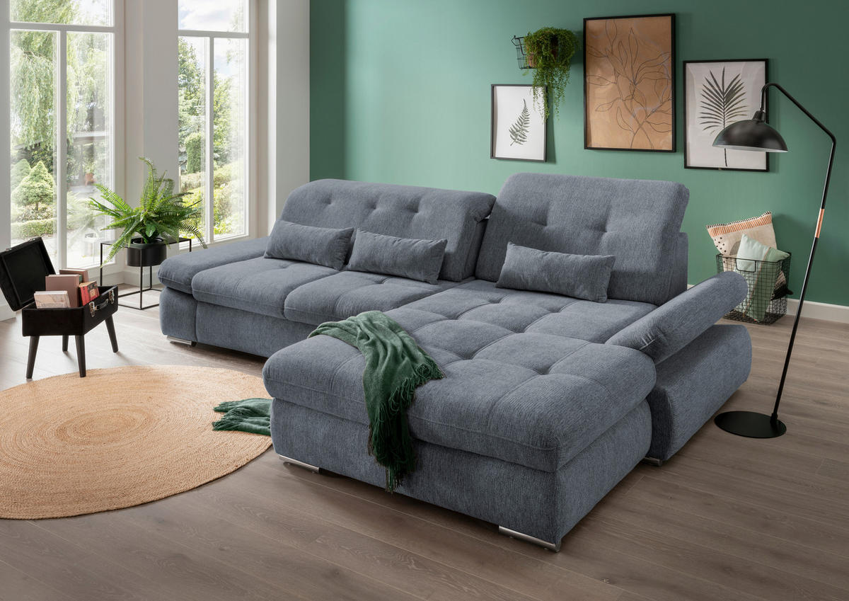 ECKSOFA in Chenille Hellblau  - Chromfarben/Hellblau, Design, Textil/Metall (300/196cm) - Livetastic