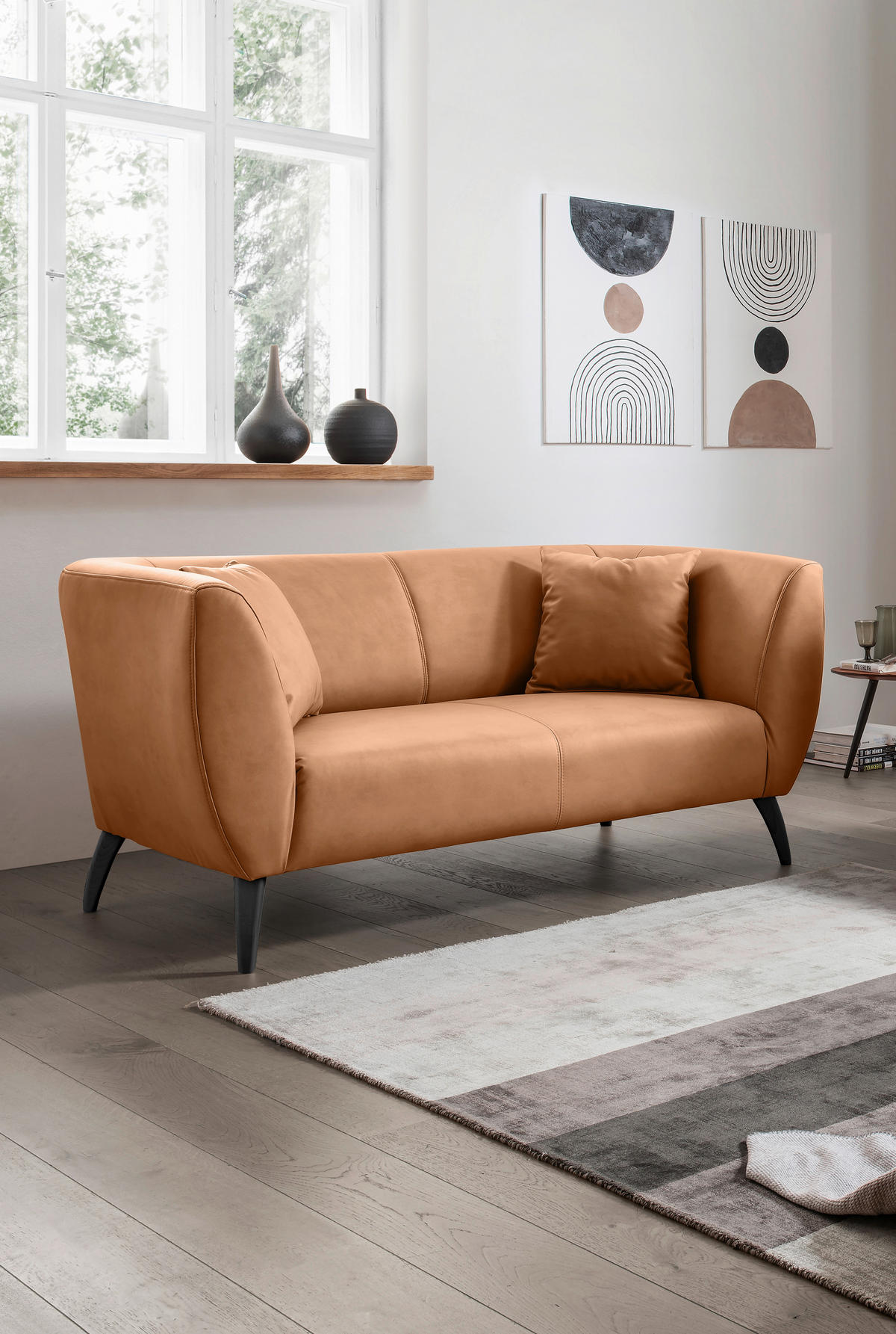 2-SITZER-SOFA Lederlook Cognac  - Cognac/Schwarz, MODERN, Holz/Textil (172/83/88cm) - Livetastic