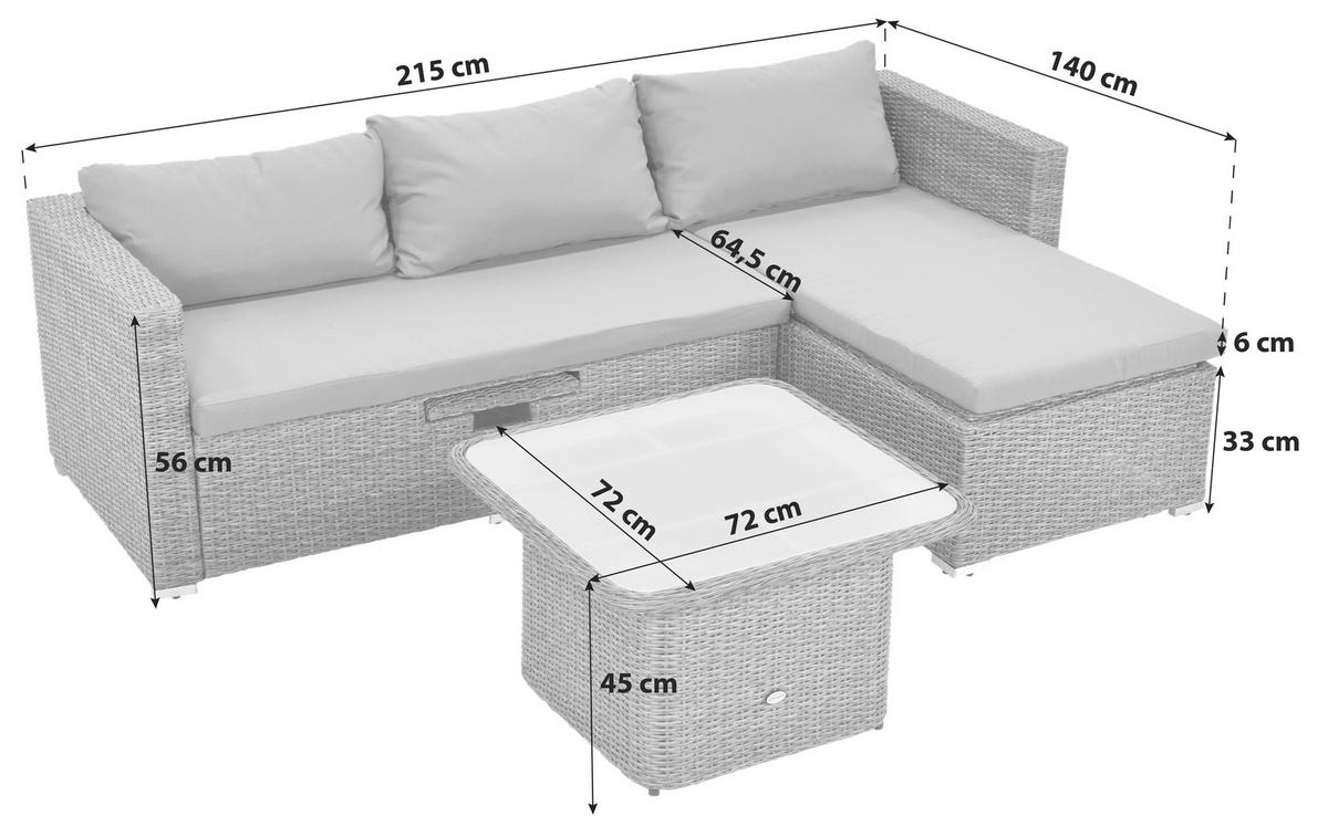 LOUNGEGARNITUR 2-teilig  215/140 cm  Stahl  - Naturfarben, MODERN, Glas/Kunststoff (215/140cm) - Gardenson