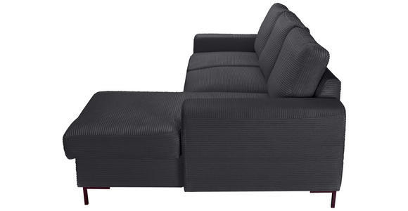ECKSOFA Anthrazit Cord Rückenkissen, Bettkasten, Schlaffunktion, Rücken echt, Liegefläche im Originalstoff  - Anthrazit/Schwarz, KONVENTIONELL, Textil/Metall (240/150cm) - Carryhome