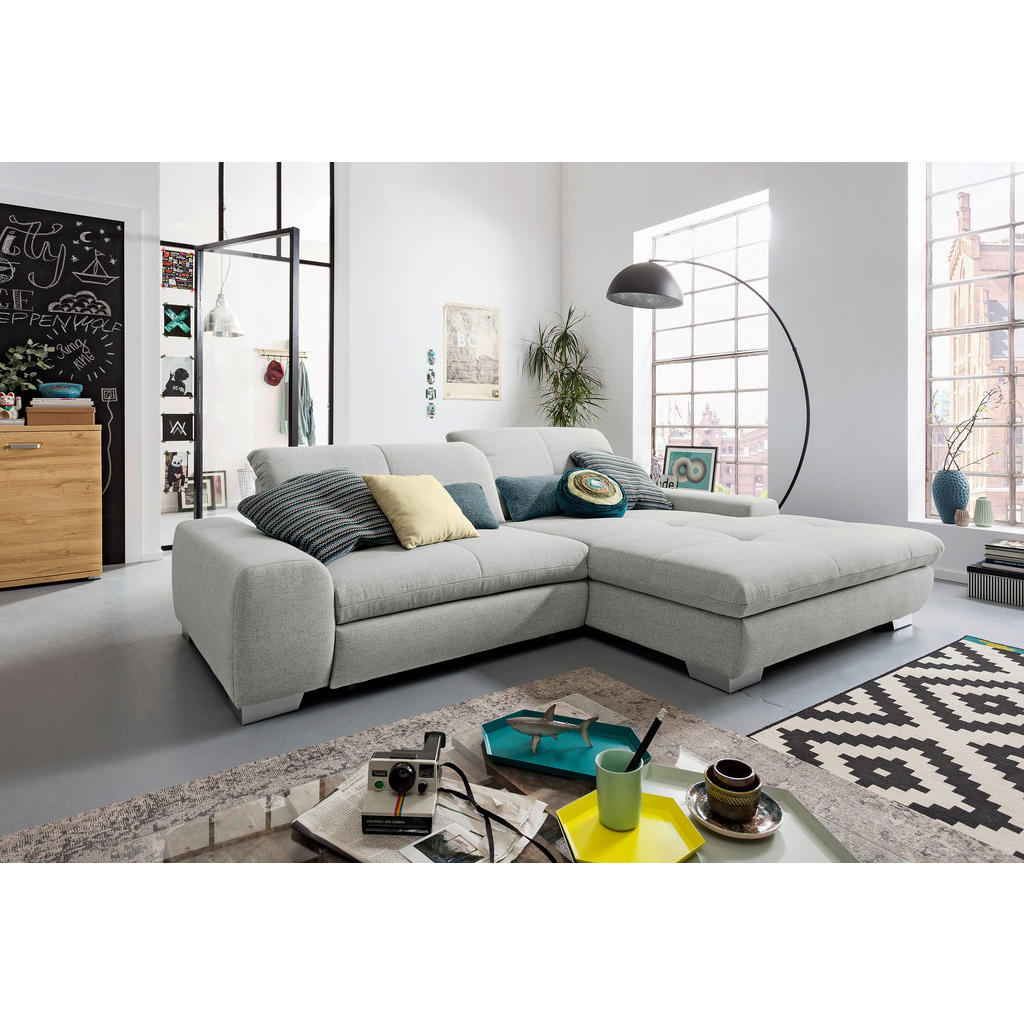 Thumbnail - SetOne by Musterring Ecksofa, Hellgrau, Textil, 2-Sitzer, Ottomane rechts, L-Form, 276x198 cm, Bettkasten erhältlich, Fu...