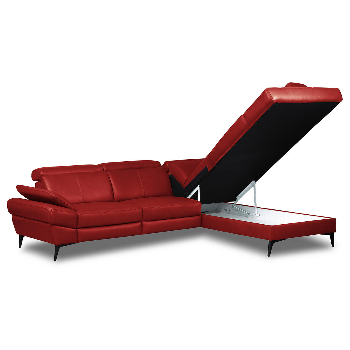 ECKSOFA Lederlook Echtleder Rot  - Rot/Schwarz, Design, Leder/Textil (264/211cm) - Livetastic