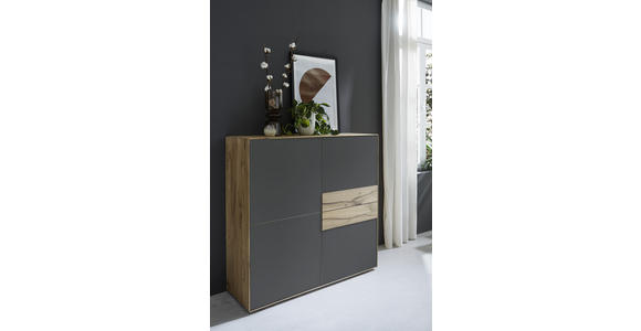 HIGHBOARD Asteiche massiv Anthrazit, Eichefarben Einlegeböden SOLIDA  - Eichefarben/Anthrazit, Design, Glas/Holz (122/120/40cm) - Valnatura