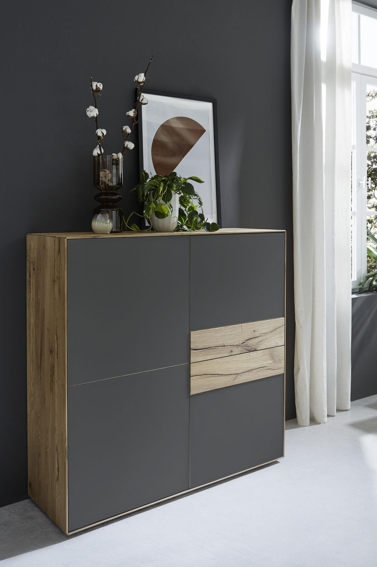 HIGHBOARD SOLIDA  in 122/120/40 cm  - Eichefarben/Anthrazit, Design, Glas/Holz (122/120/40cm) - Valnatura