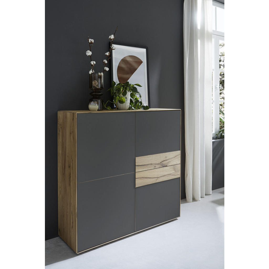 Thumbnail - Valnatura Highboard Solida, Anthrazit, Eiche, Holz, Asteiche, massiv, 3 Fächer, 122x120x40 cm, Pefc, Goldenes M, Made in...