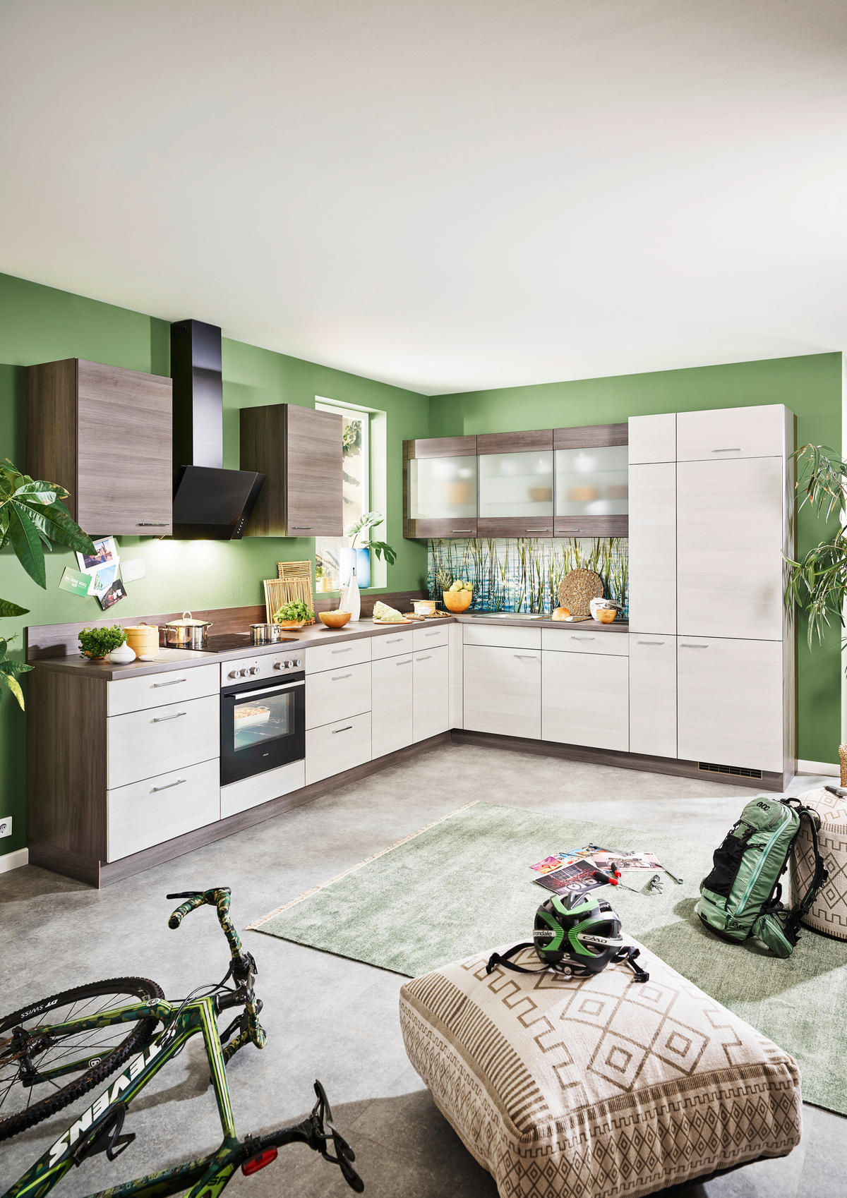 KUCHYNĚ NA MÍRU PLAN 335 - barvy dubu/barvy nerez oceli, Design, kov/kompozitní dřevo (335/275cm) - Welnova